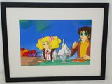 framed picture of a couple of cartoon characters sitting at a table