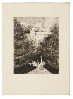 un dessin en noir et blanc représentant une femme assise sur une colline