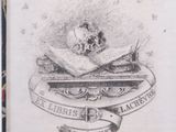 an old book with a drawing of a skull on top of a pile of books