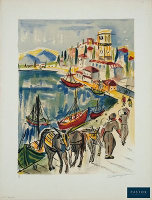 une image d'un tableau représentant un groupe de personnes sur une plage