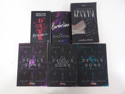 six paperbacks of the devil ' s sons series on a white surface