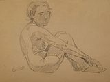 un dessin représentant un homme assis par terre