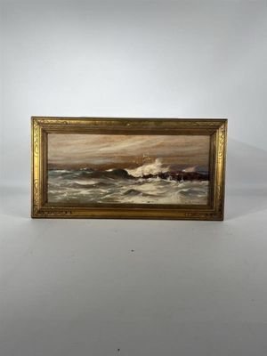 an oil painting of a boat in the ocean on a white background