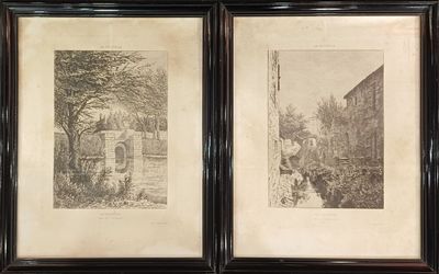 Paire de gravures encadrées "La Verdière", vue du rempart et…