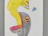 a drawing of a cartoon character with a snake on it ' s head