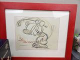 framed drawing of a mickey mouse holding a tennis racquet