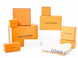 Plusieurs boîtes Louis Vuitton sont empilées les unes sur les autres