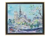 painting of a painting of a church with a boat in the foreground
