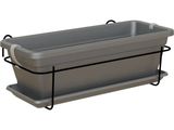 a gray rectangular container with a black handle on a white background