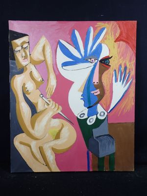 tableau représentant une femme et un homme assis sur une chaise