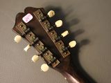 a close up of a guitar head on a table