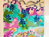 tableau représentant un paysage coloré, dans un cadre blanc
