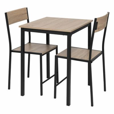 Set Table ET 2 Chaises Effet Chene ET Metal Noir