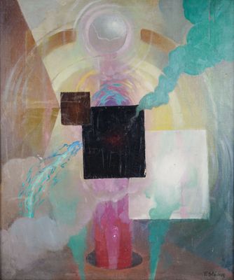 an oil painting of a vase with a flower inside of it