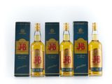 three bottles of whisky with boxes on a white background