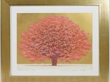 an image of a painting of a pink tree in a gold frame