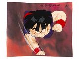 cartoon drawing of a young gohan with a sword in his hand