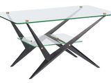 an image of a glass coffee table with metal legs and a glass top