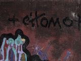 painting of a group of people standing in front of a graffiti covered wall