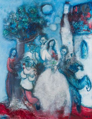 an image of a painting of a group of people in front of a building