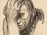 an image of a drawing of a woman with her head in her hands