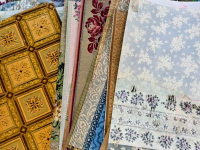 many different types of fabric on the table