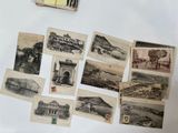 many pictures of old buildings and buildings on the wall