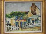 une image représentant un tableau d'une maison avec une clôture devant