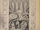 an old book with a black and white drawing of a group of people