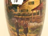 a vase with a painting of a couple walking down the street