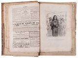 an open book with a drawing of a man in a suit