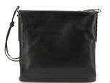a black leather cross body bag with a zipper closure