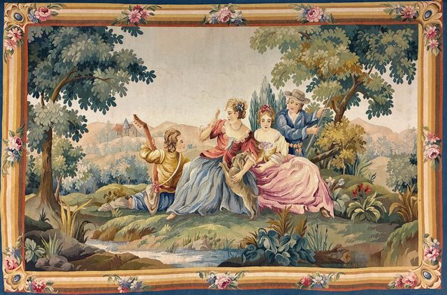 Tapisserie d’Aubusson « Concert champêtre » - Bolduc à l’arrière,...