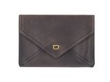 a brown leather wallet with a gold d logo on the front