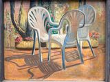 un tableau représentant deux chaises posées sur une terrasse