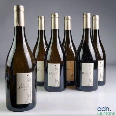 six bottles of wine are lined up in a row on a table
