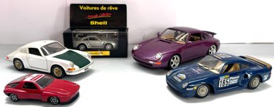 Lot de 5 voitures miniatures Porsche dont 1 BURAGO Porsche 991 blanche - Photo 1