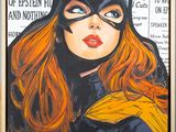 a painting of a woman in a catwoman costume on a newspaper