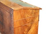 a wooden chest with a glass top on a white background