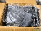 a cardboard box with a black shirt inside of it