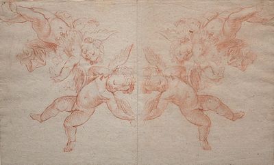 a drawing of two cher chers and two angels on a sheet of paper