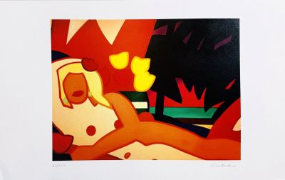 a picture of a painting of a woman laying on a bed