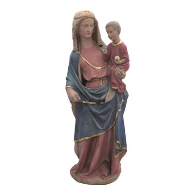 VIERGE A L'ENFANT à décor en polychromie
