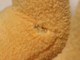 a close up of a teddy bear that is sitting on a table