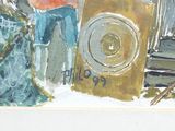 a painting of a man standing in front of a washing machine