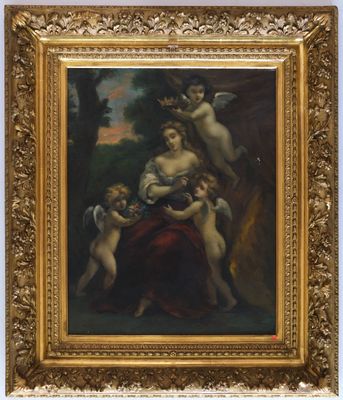 une peinture représentant une femme tenant un bébé dans ses bras