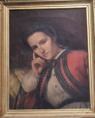 ECOLE FRANCAISE CIRCA 1850. Jeune femme pensive
