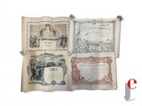 three old paper scrolls with a picture of a man and a woman on them