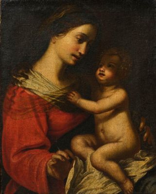 a painting of a woman holding a baby in her lap