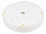a close up of a round white light fixture on a white background